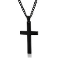 Black cross pendant bracelet with sleek chain on white background, minimalist jewelry