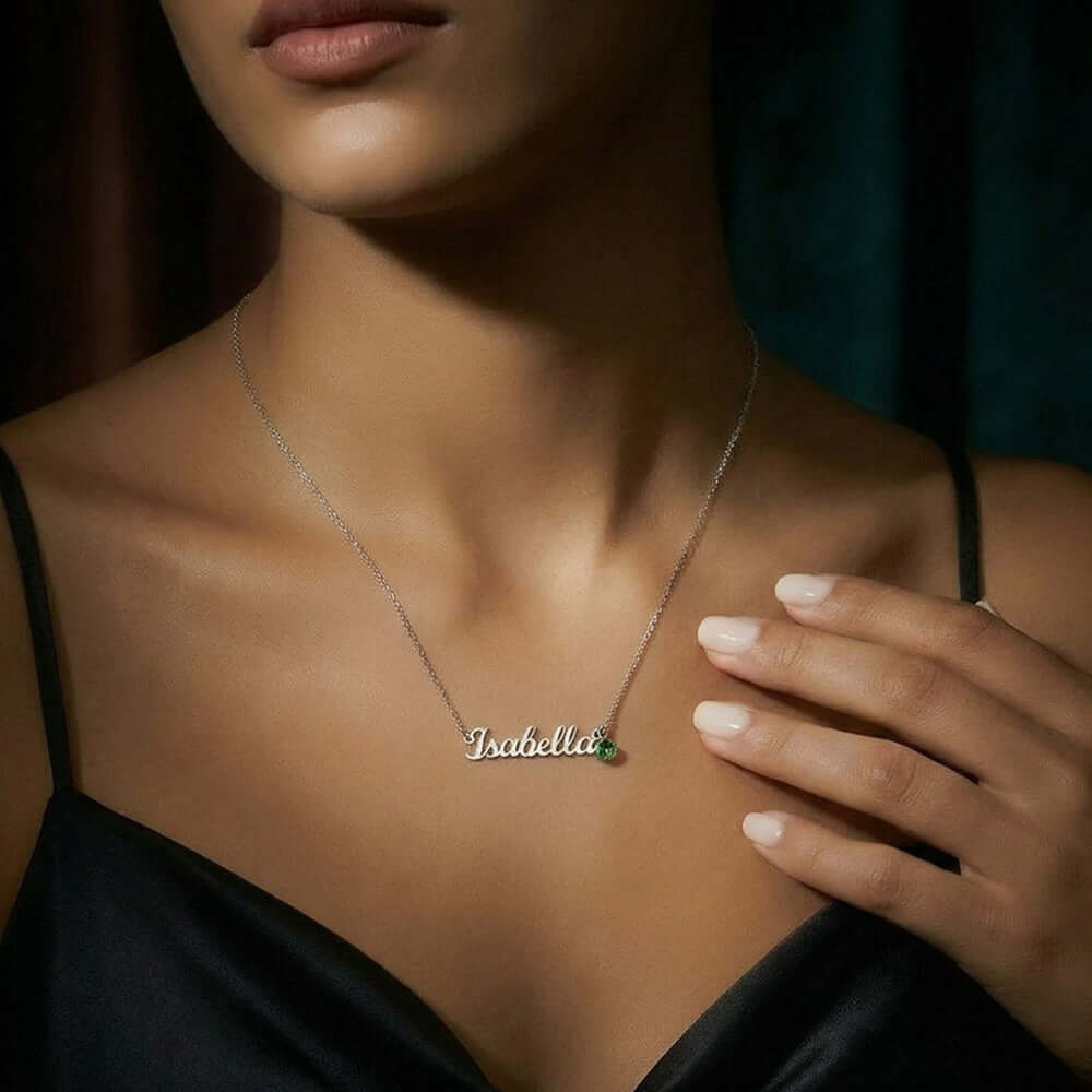 Mother's Day Gift | Personalized Cursive Name Necklace with Birthstone Charm