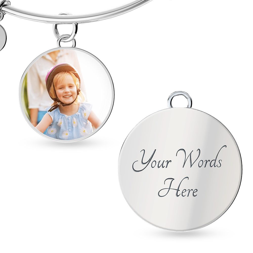 Mother's Day Gift | Personalized Photo Bangle Bracelet – Custom Circle Charm
