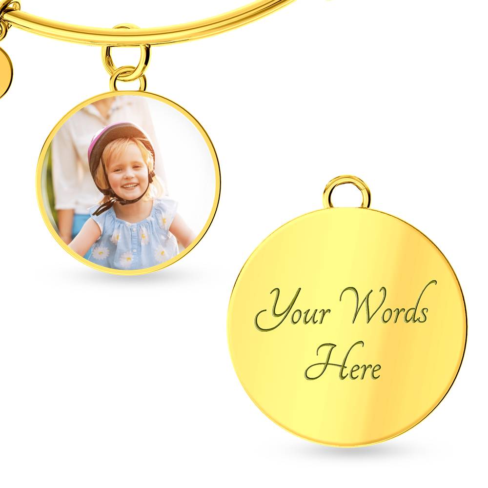 Mother's Day Gift | Personalized Photo Bangle Bracelet – Custom Circle Charm