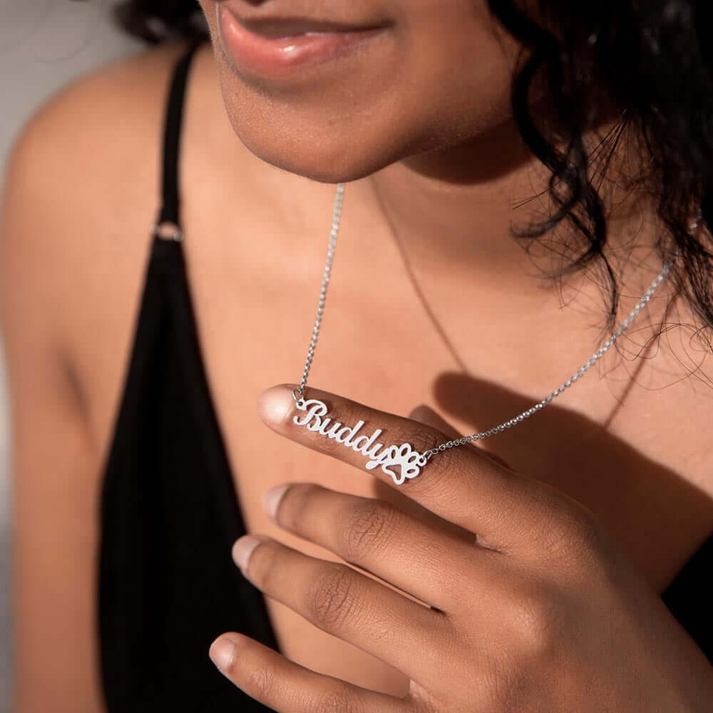 Classic Paw Print Name Necklace