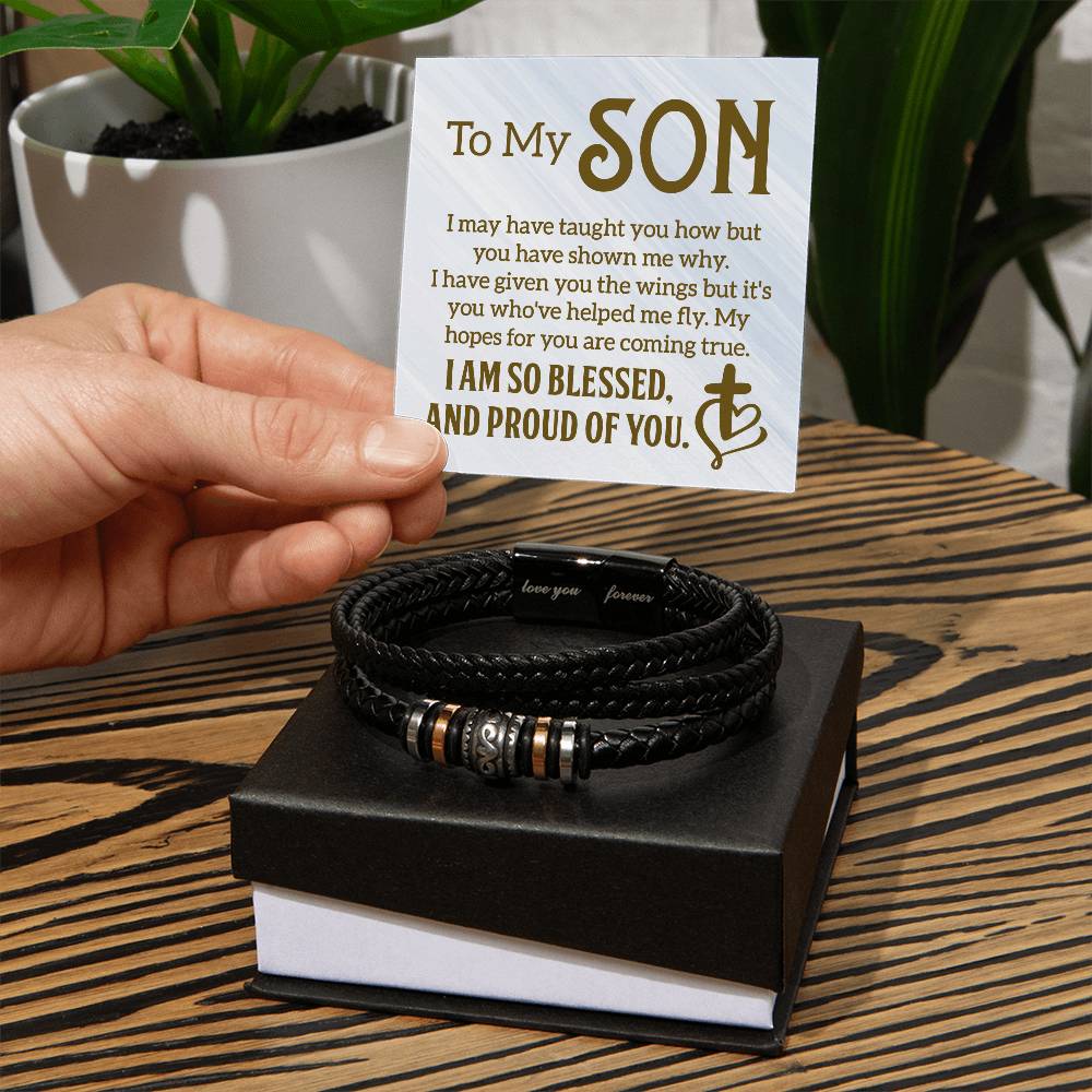 To My Son - Men's Leather Bracelet — Engraved Gift