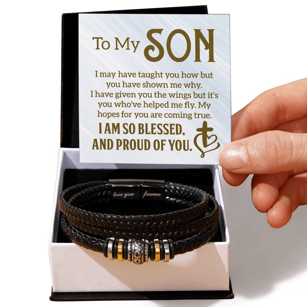 To My Son - Men's Leather Bracelet — Engraved Gift