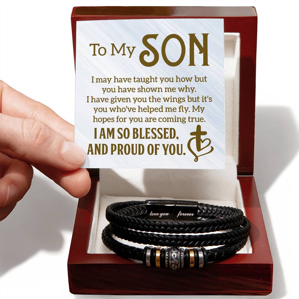 To My Son - Men's Leather Bracelet — Engraved Gift