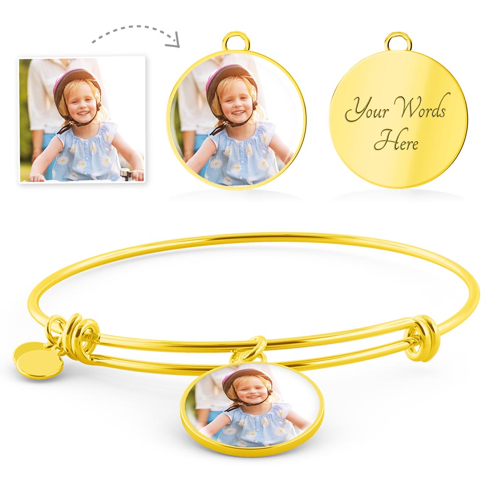 Mother's Day Gift | Personalized Photo Bangle Bracelet – Custom Circle Charm