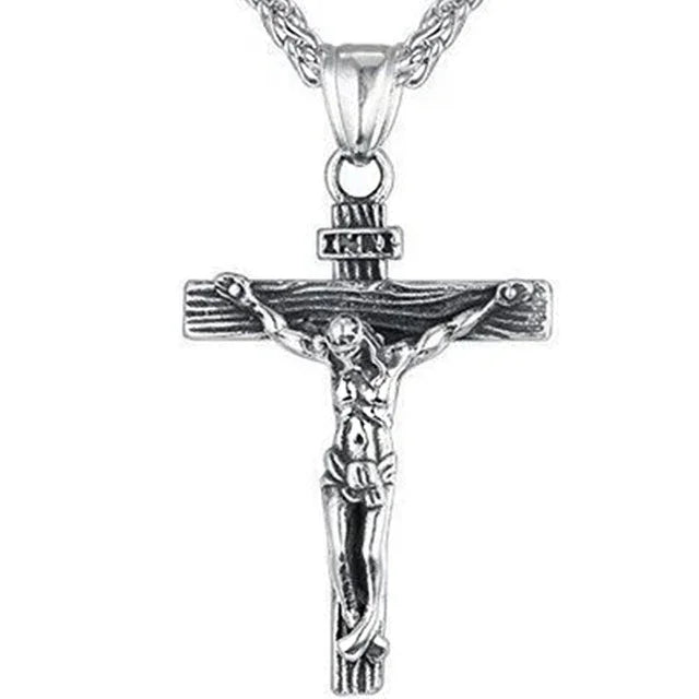 Silver crucifix cross bracelet with detailed Jesus figure, Christian jewelry gift